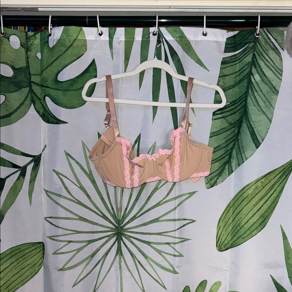 aerie Nude Bra with Pink Lace Trim